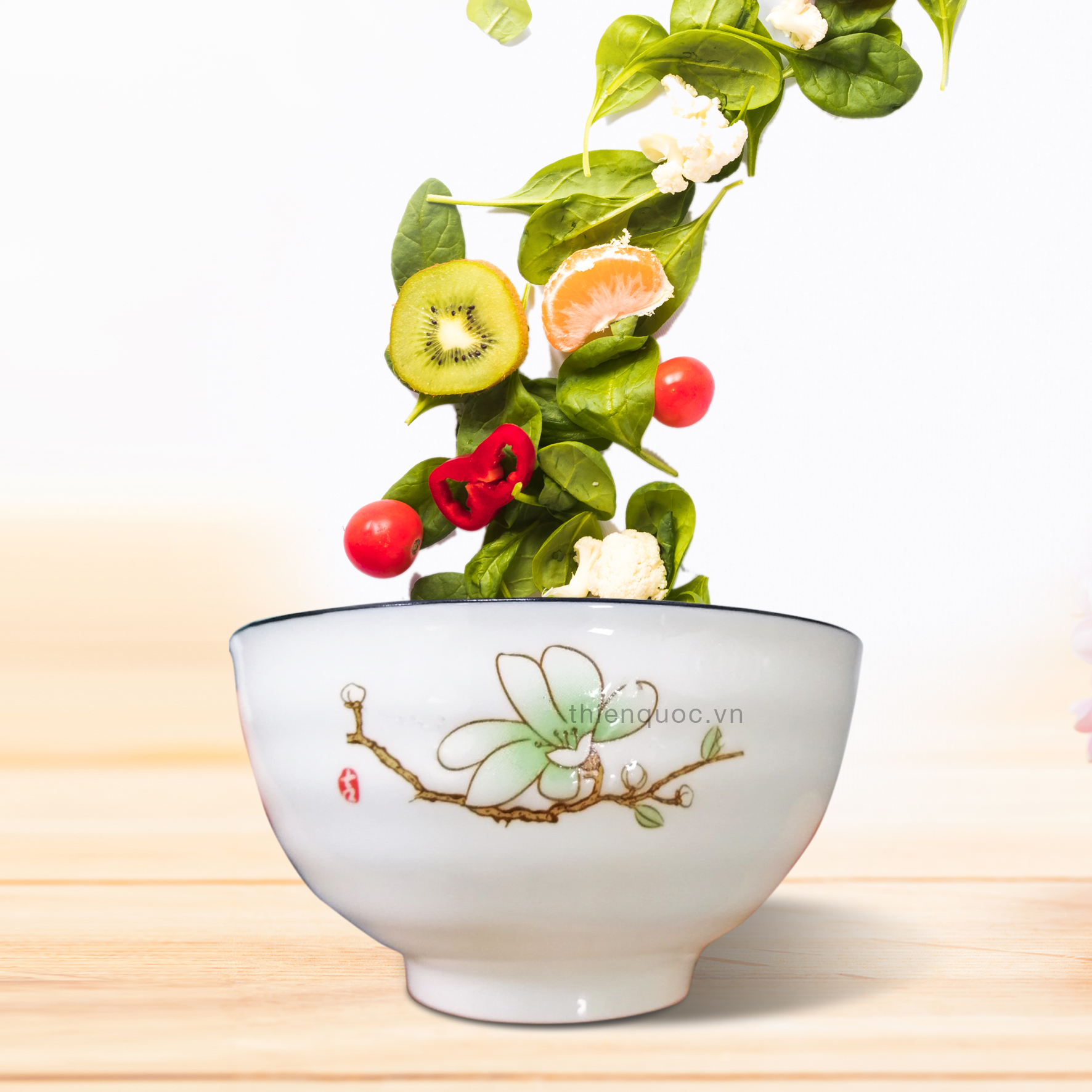Chén sứ trắng cao cấp hình hoa viền miệng